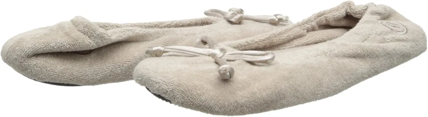 isotoner Women's Signature Terry Ballet Flat Slipper with Satin Bow