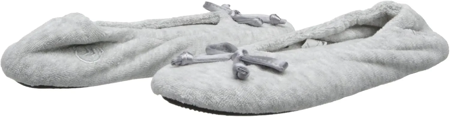 isotoner Women's Signature Terry Ballet Flat Slipper with Satin Bow