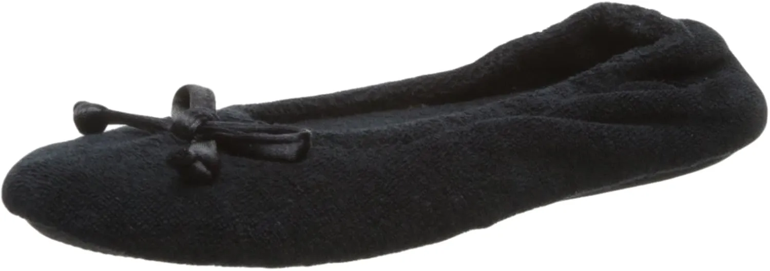 isotoner Women's Signature Terry Ballet Flat Slipper with Satin Bow