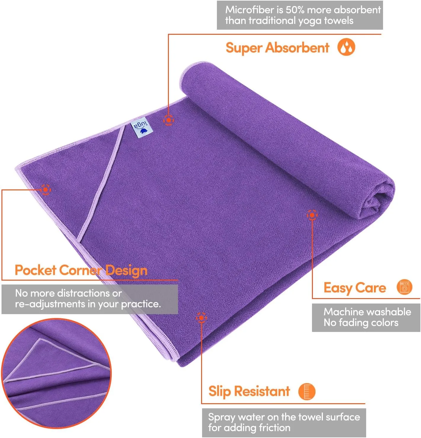 IUGA Yoga Towel for Hot Yoga Non Slip Extra Thick Yoga Mat Towel   Hand Towel 2in1 Set with Corner Pockets Super Absorbent and Quick Dry Hot Yoga Towel