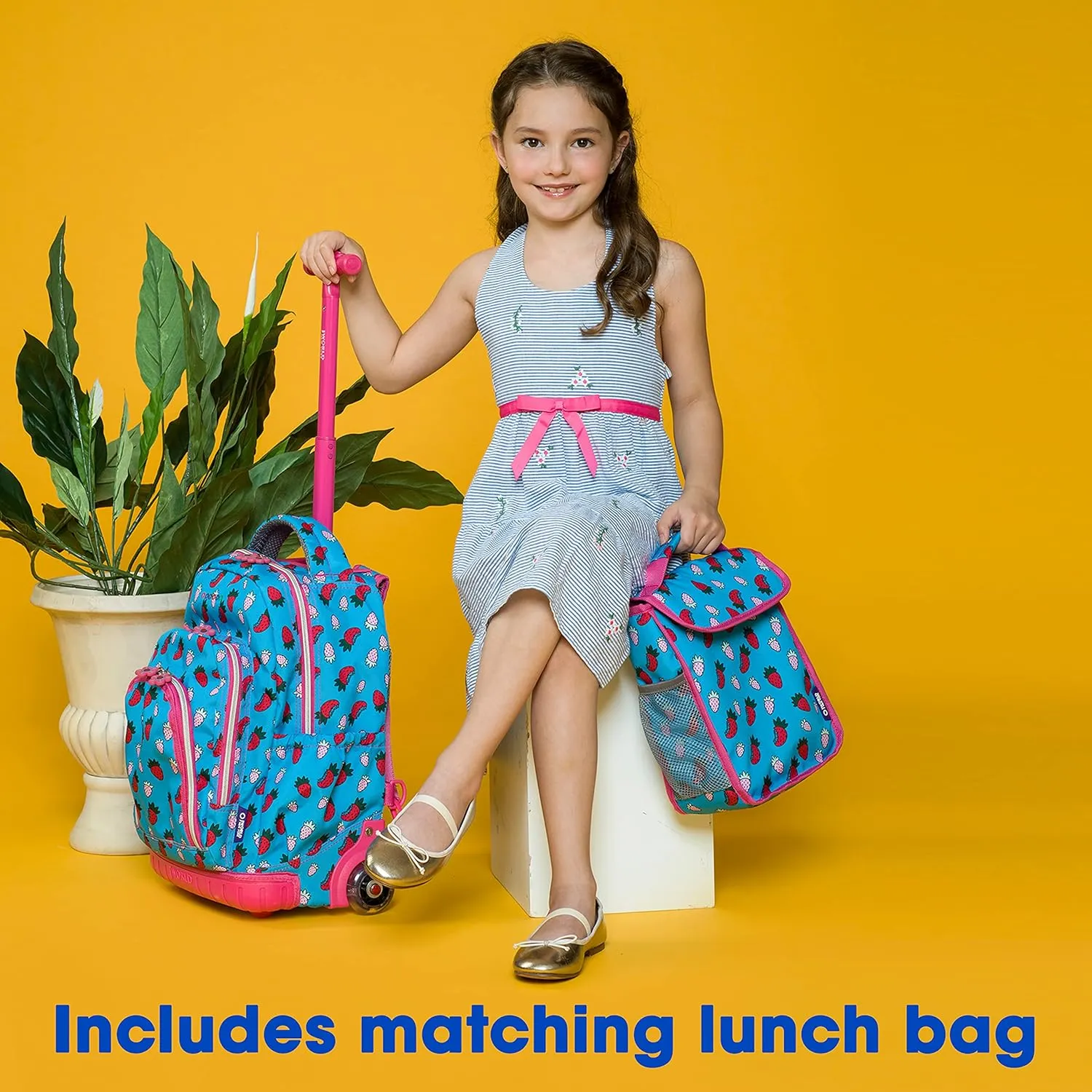 J World Lollipop Kids Rolling Backpack & Lunch Bag Set for Elementary School. Carry-On Suitcase with Wheels, Fox