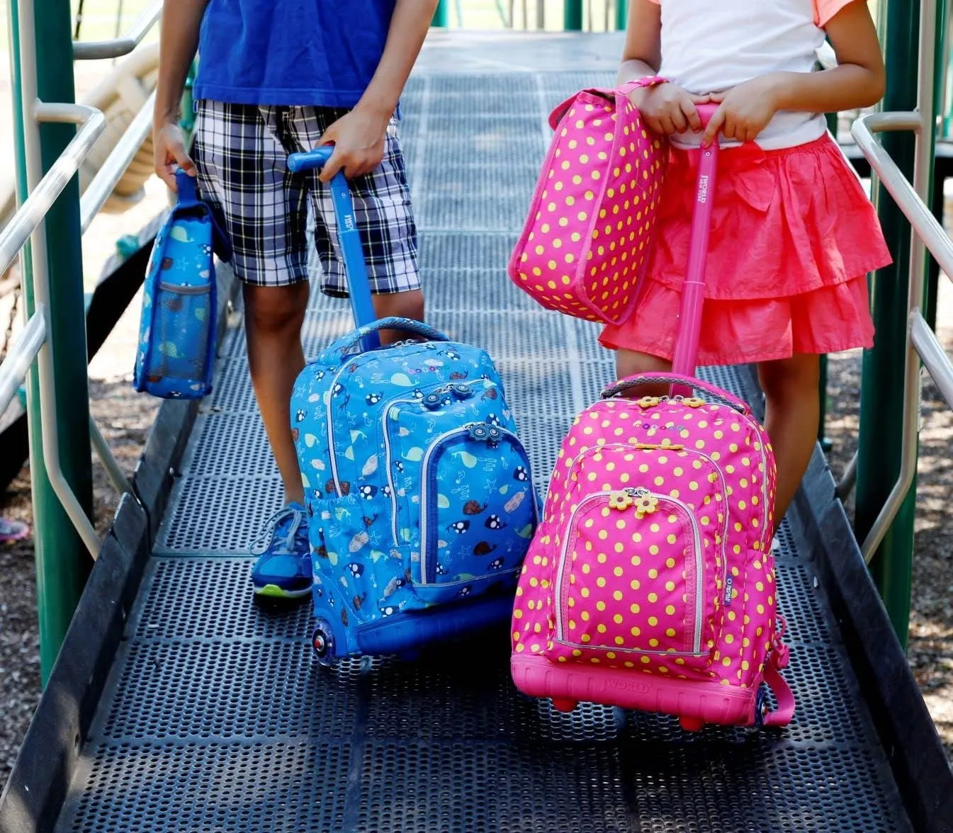 J World Lollipop Kids Rolling Backpack & Lunch Bag Set for Elementary School. Carry-On Suitcase with Wheels, Fox