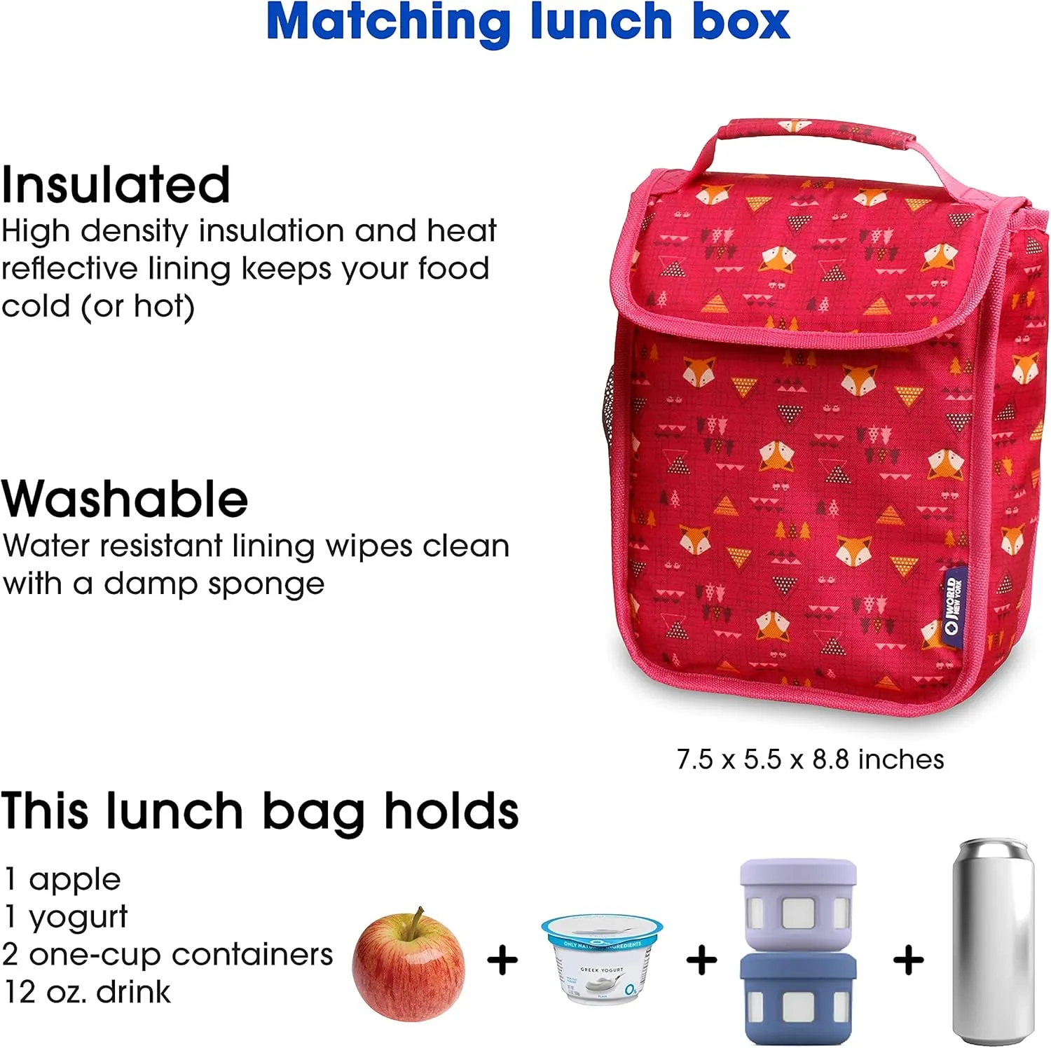 J World Lollipop Kids Rolling Backpack & Lunch Bag Set for Elementary School. Carry-On Suitcase with Wheels, Fox