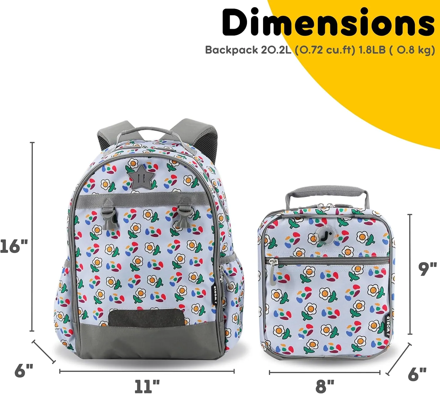J World New York Unisex Kid's Duet Backpack with Lunch Bag Set, Every Daisy, One Size