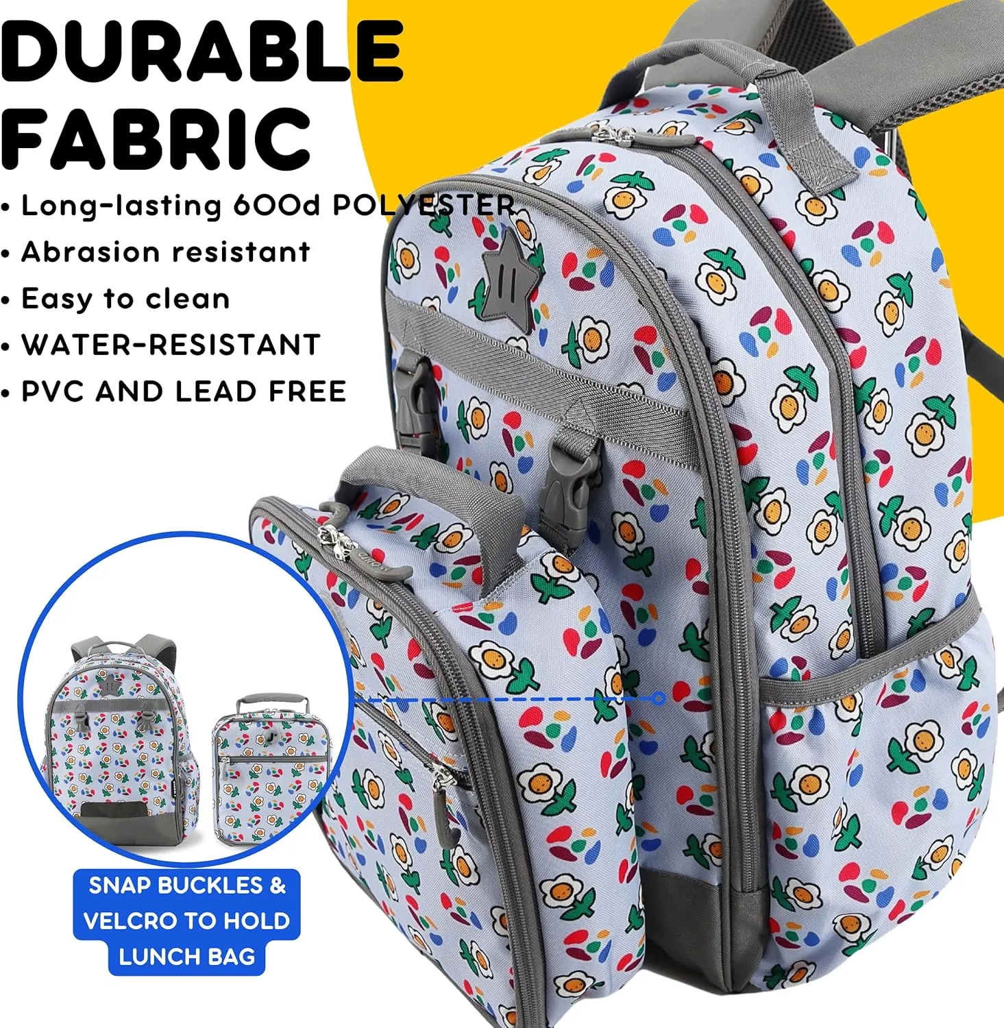 J World New York Unisex Kid's Duet Backpack with Lunch Bag Set, Every Daisy, One Size