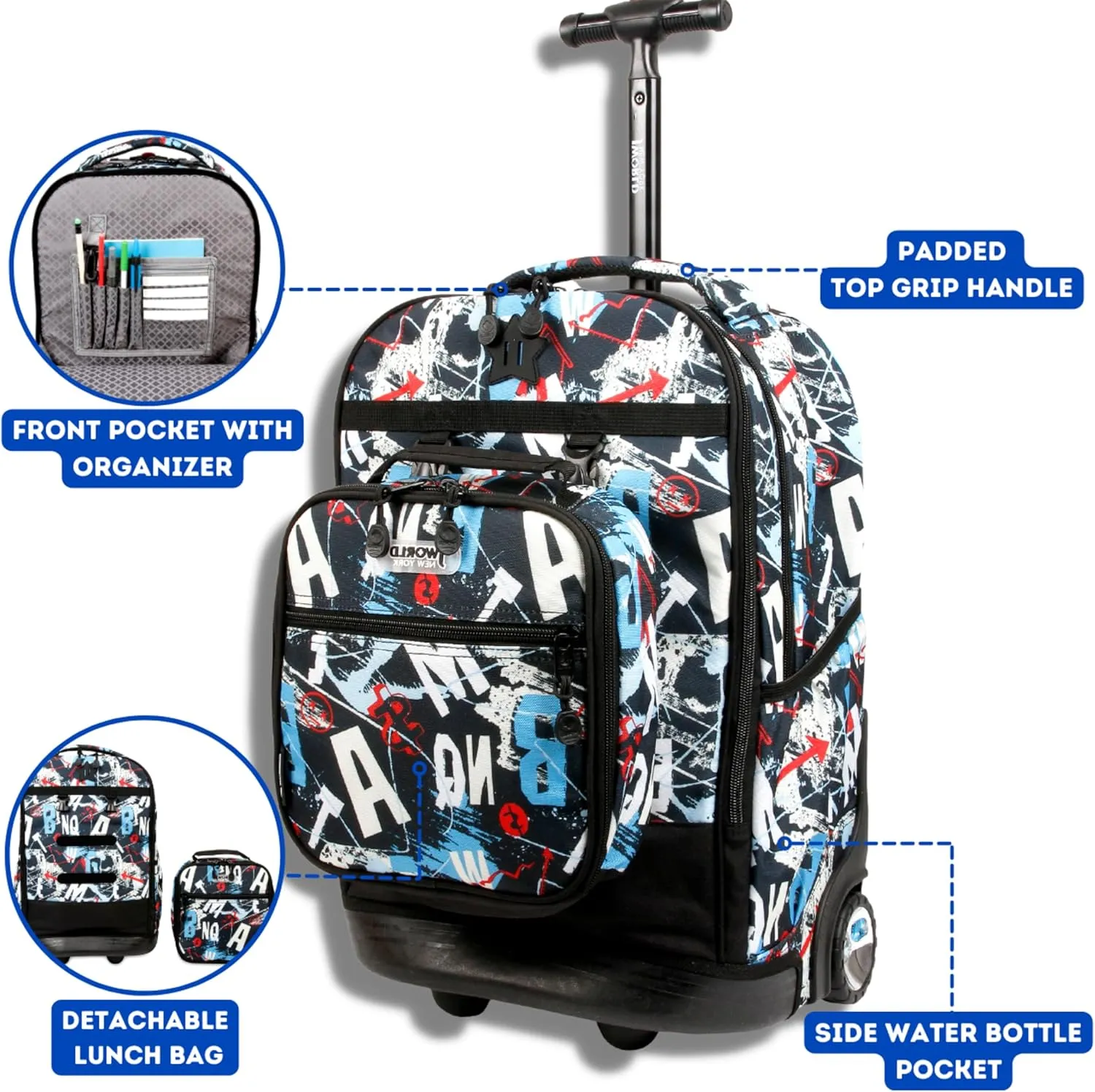 J World New York Unisex Kid's Duo Rolling Backpack with Lunch Box Set, Graffiti, One Size
