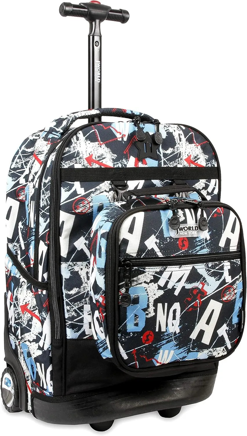 J World New York Unisex Kid's Duo Rolling Backpack with Lunch Box Set, Graffiti, One Size