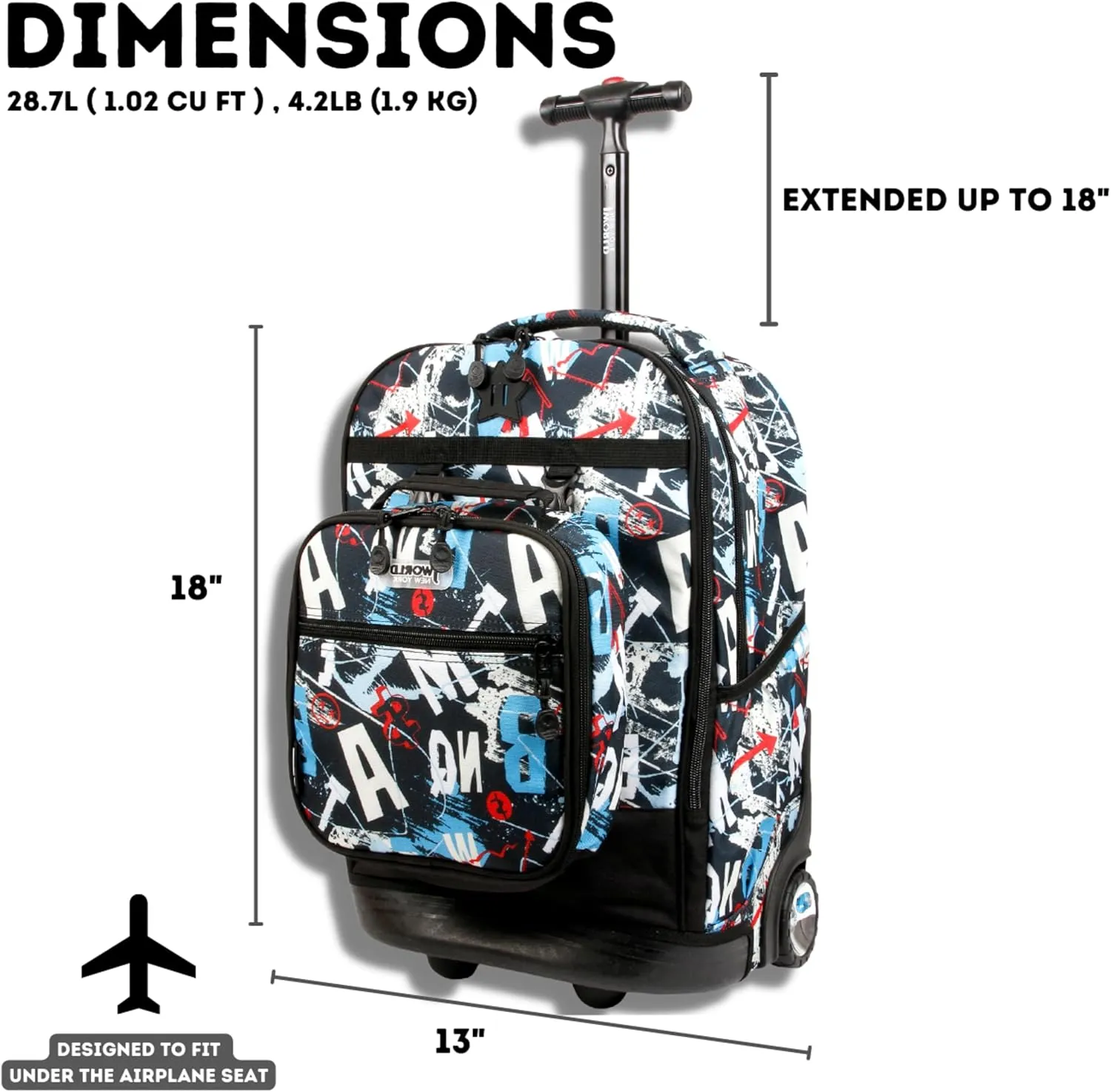 J World New York Unisex Kid's Duo Rolling Backpack with Lunch Box Set, Graffiti, One Size