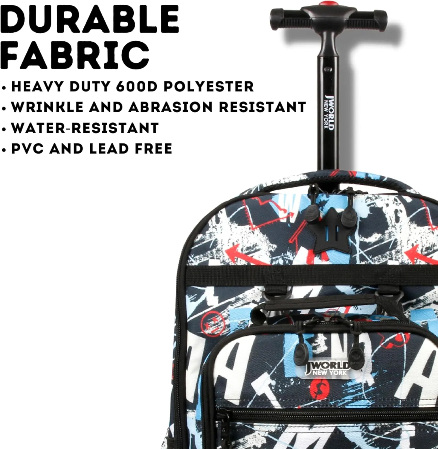 J World New York Unisex Kid's Duo Rolling Backpack with Lunch Box Set, Graffiti, One Size