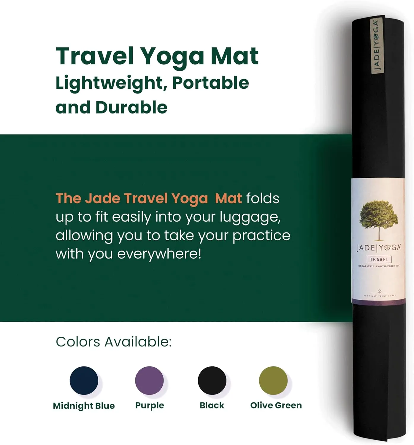 JadeYoga Travel Yoga Mat - Packable, Lightweight, and Portable Yoga Mat - Non-Slip Natural Rubber Mat for Women & Men - Great for Yoga, Home, Gym, Pilates, Fitness, and Stretching