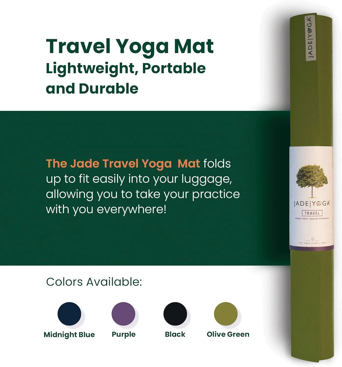 JadeYoga Travel Yoga Mat - Packable, Lightweight, and Portable Yoga Mat - Non-Slip Natural Rubber Mat for Women & Men - Great for Yoga, Home, Gym, Pilates, Fitness, and Stretching