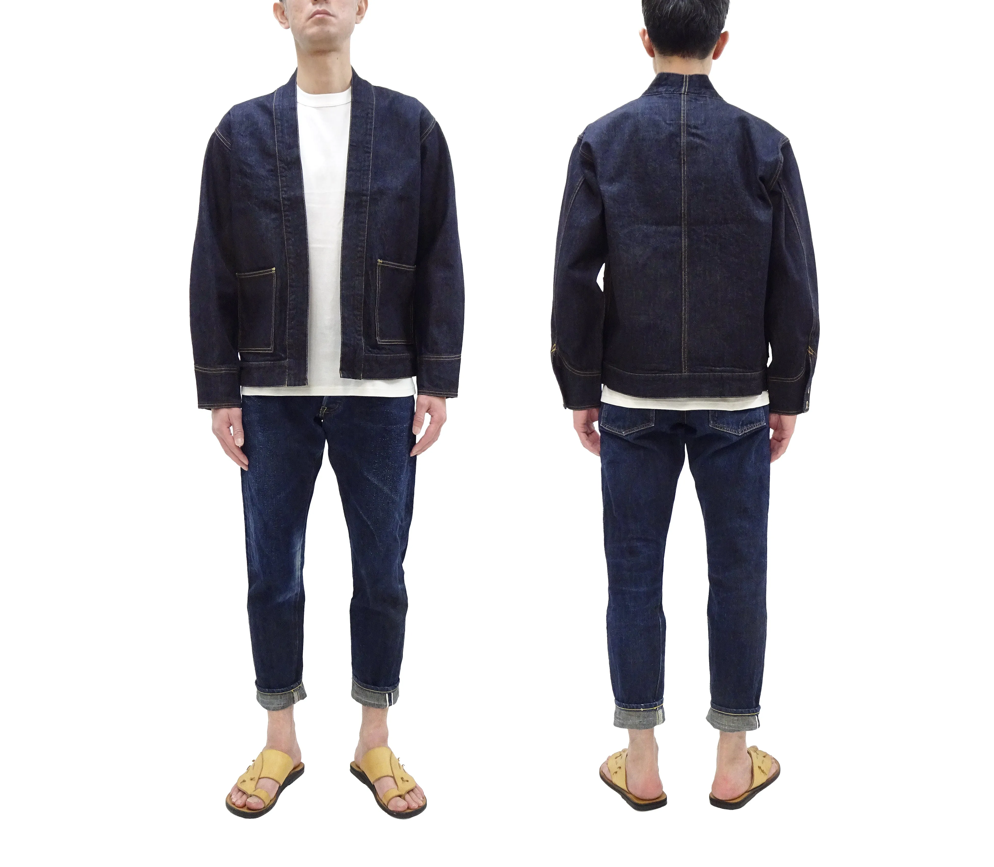 Japan Blue Jeans Denim Jacket Men's Casual Japanese Kimono-Style Haori Lightweight Outerwear JBOT1319 Indigo