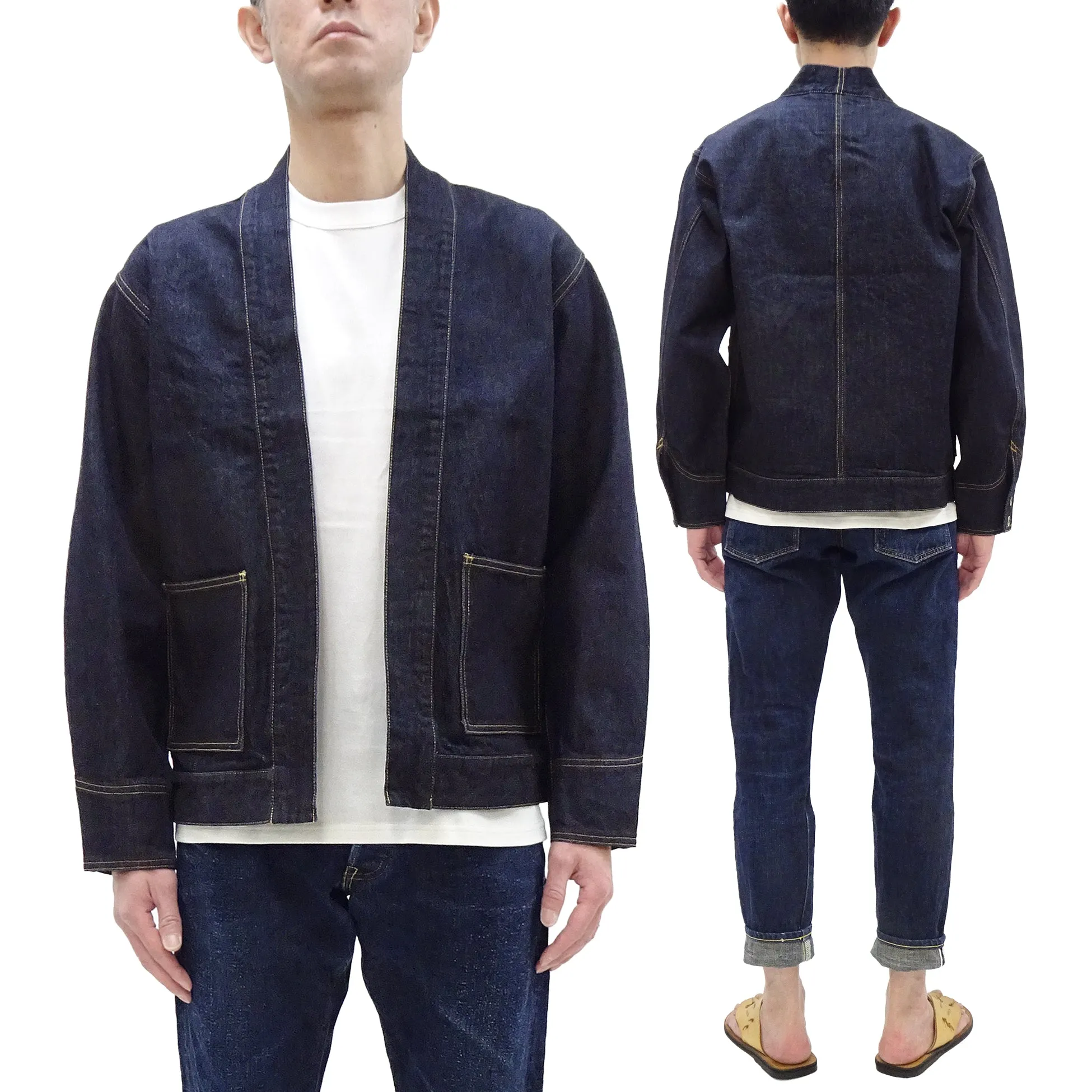 Japan Blue Jeans Denim Jacket Men's Casual Japanese Kimono-Style Haori Lightweight Outerwear JBOT1319 Indigo