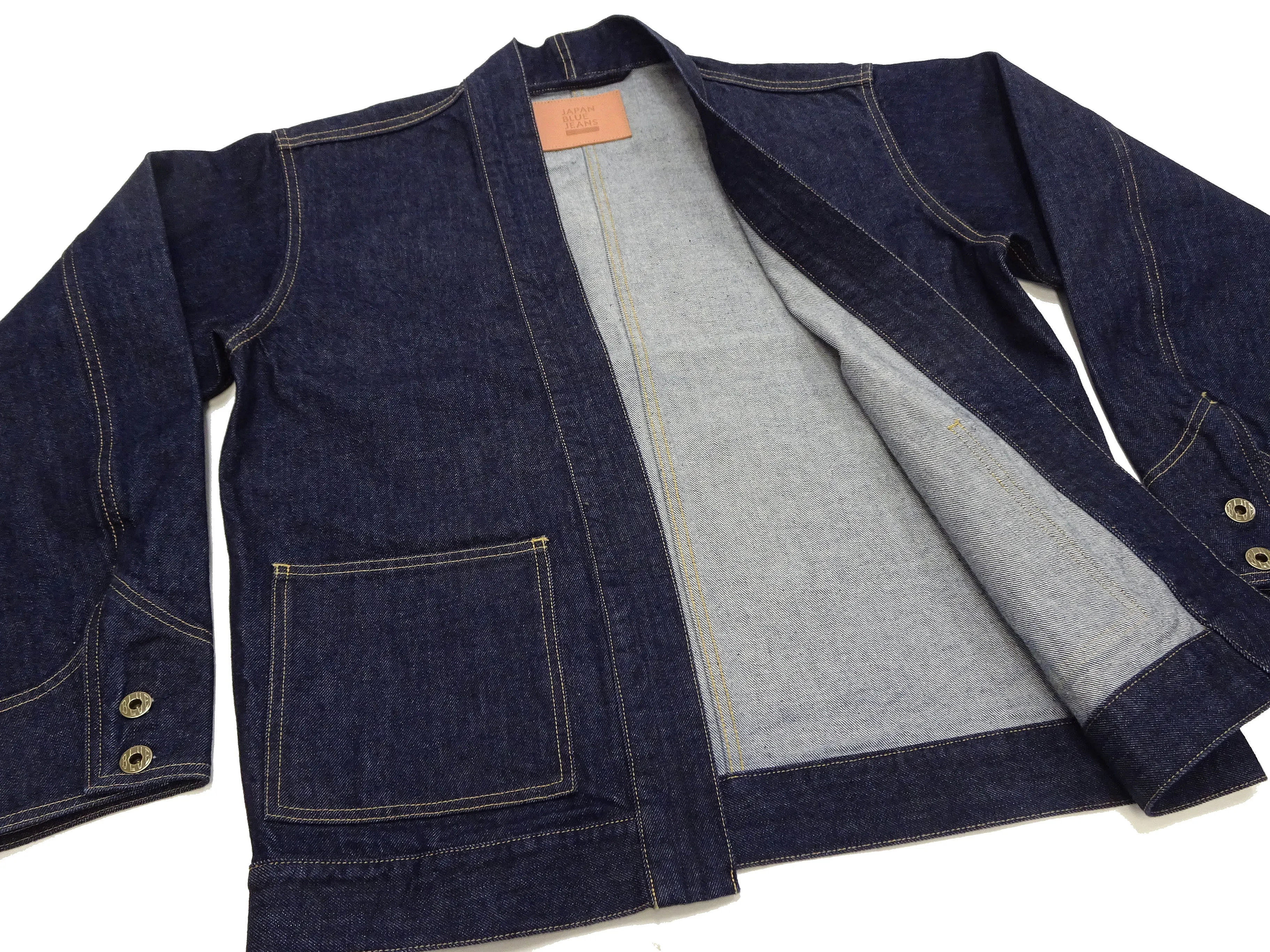 Japan Blue Jeans Denim Jacket Men's Casual Japanese Kimono-Style Haori Lightweight Outerwear JBOT1319 Indigo