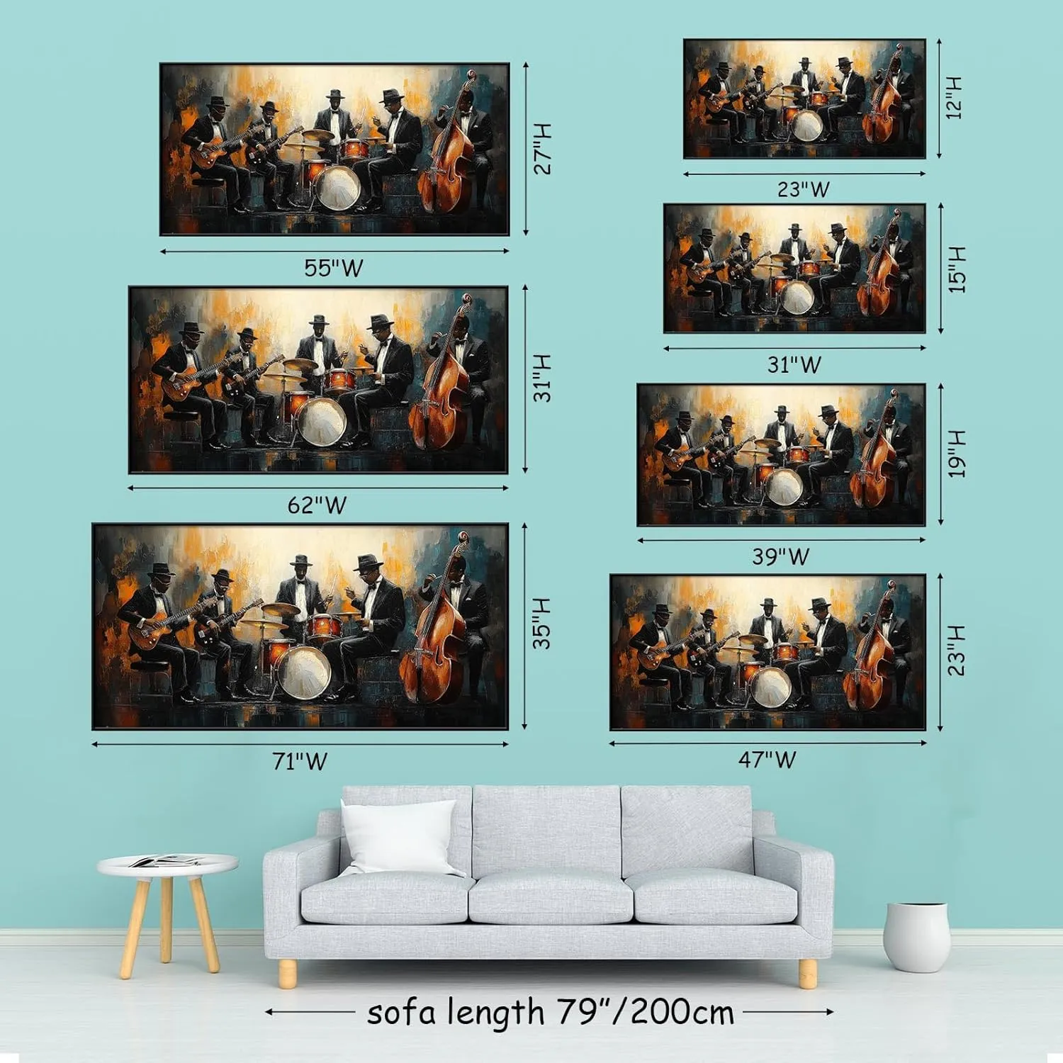 Jazz Band Canvas Wall Art, Abstract Jazz Canvas Wall Art, Music Canvas Wall Art, African American Wall Art, Jazz Music Poster, Jazz Club Decor, Living Room Wall Art, Musician Gift (Gold Framed, 62"x31" | 160x80cm)