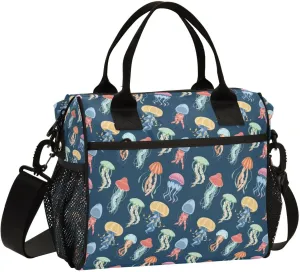 Jellyfish Lunch Bag Reusable Lunch Box for Men Women Adults, Insulated Cooler Tote Bag Container with Adjustable Shoulder Strap for Travel Office Picnic Hiking Beach Medium