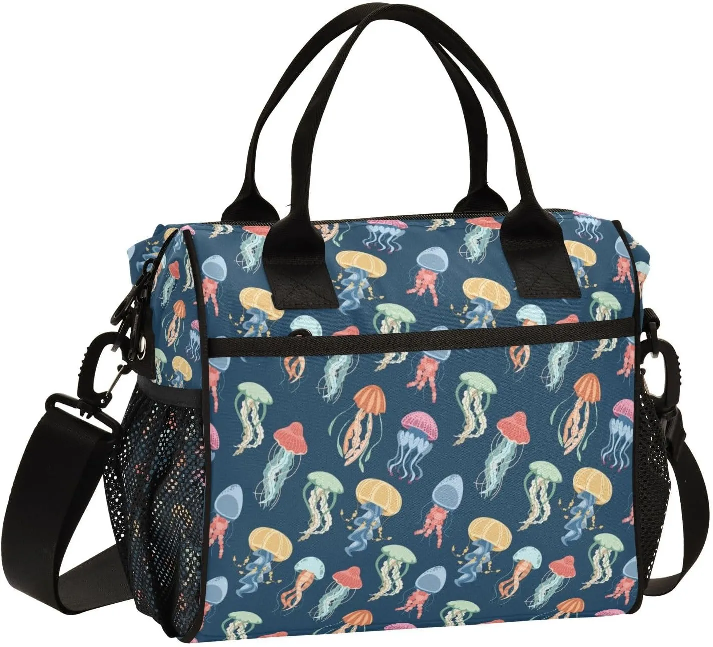Jellyfish Lunch Bag Reusable Lunch Box for Men Women Adults, Insulated Cooler Tote Bag Container with Adjustable Shoulder Strap for Travel Office Picnic Hiking Beach Medium