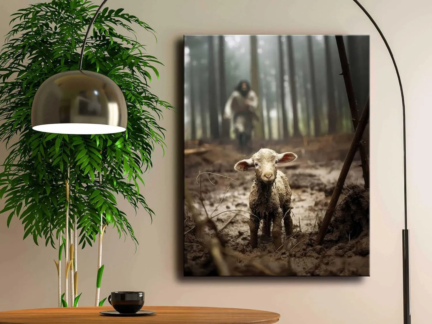 Jesus and Lamb Canvas Wall Art Jesus Running After Lost Lamb Picture Wall Art Canvas Print Christian Lamb of God Home Decor Jesus Saves the Lamb a lost lamb Inspirational Christian Wall Art for Office