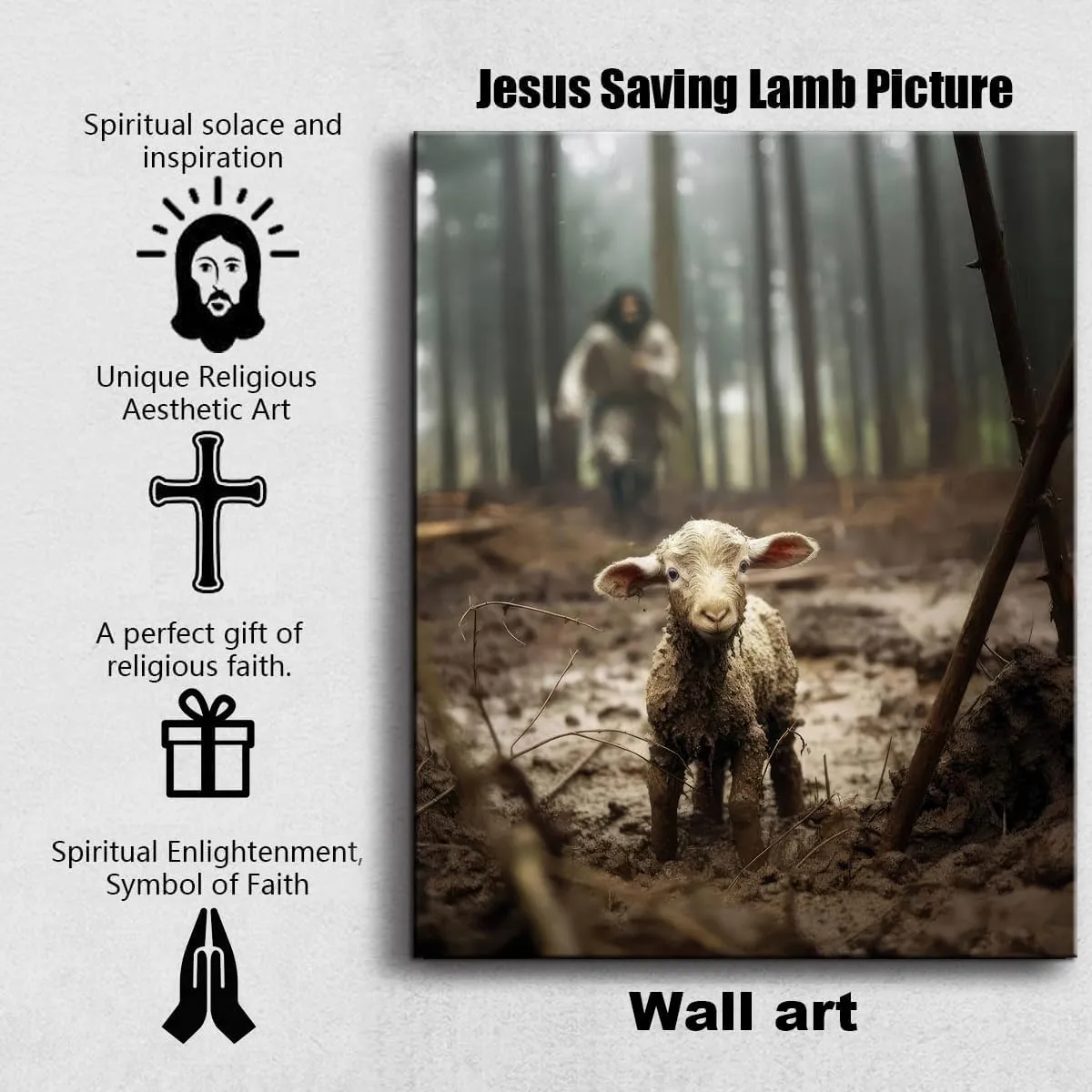 Jesus and Lamb Canvas Wall Art Jesus Running After Lost Lamb Picture Wall Art Canvas Print Christian Lamb of God Home Decor Jesus Saves the Lamb a lost lamb Inspirational Christian Wall Art for Office