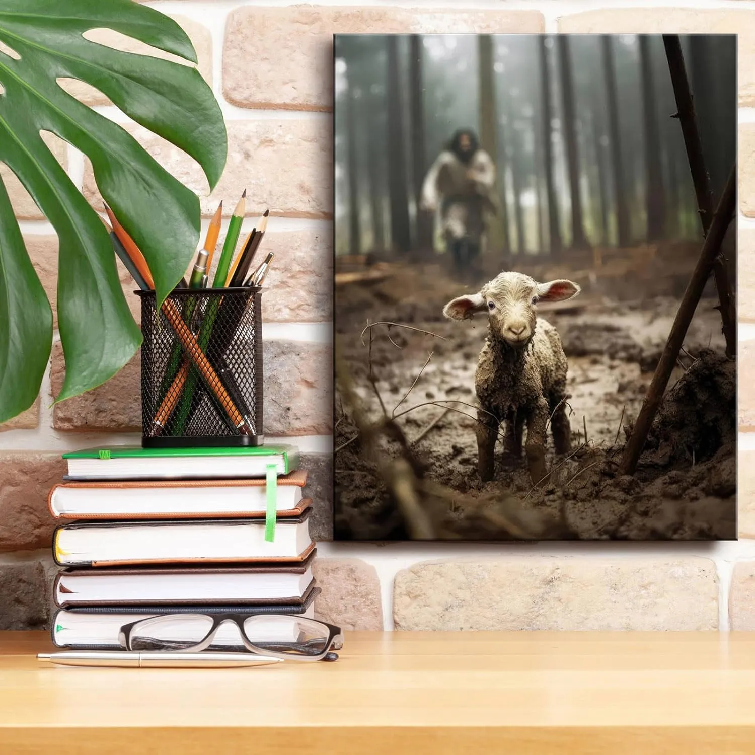 Jesus and Lamb Canvas Wall Art Jesus Running After Lost Lamb Picture Wall Art Canvas Print Christian Lamb of God Home Decor Jesus Saves the Lamb a lost lamb Inspirational Christian Wall Art for Office