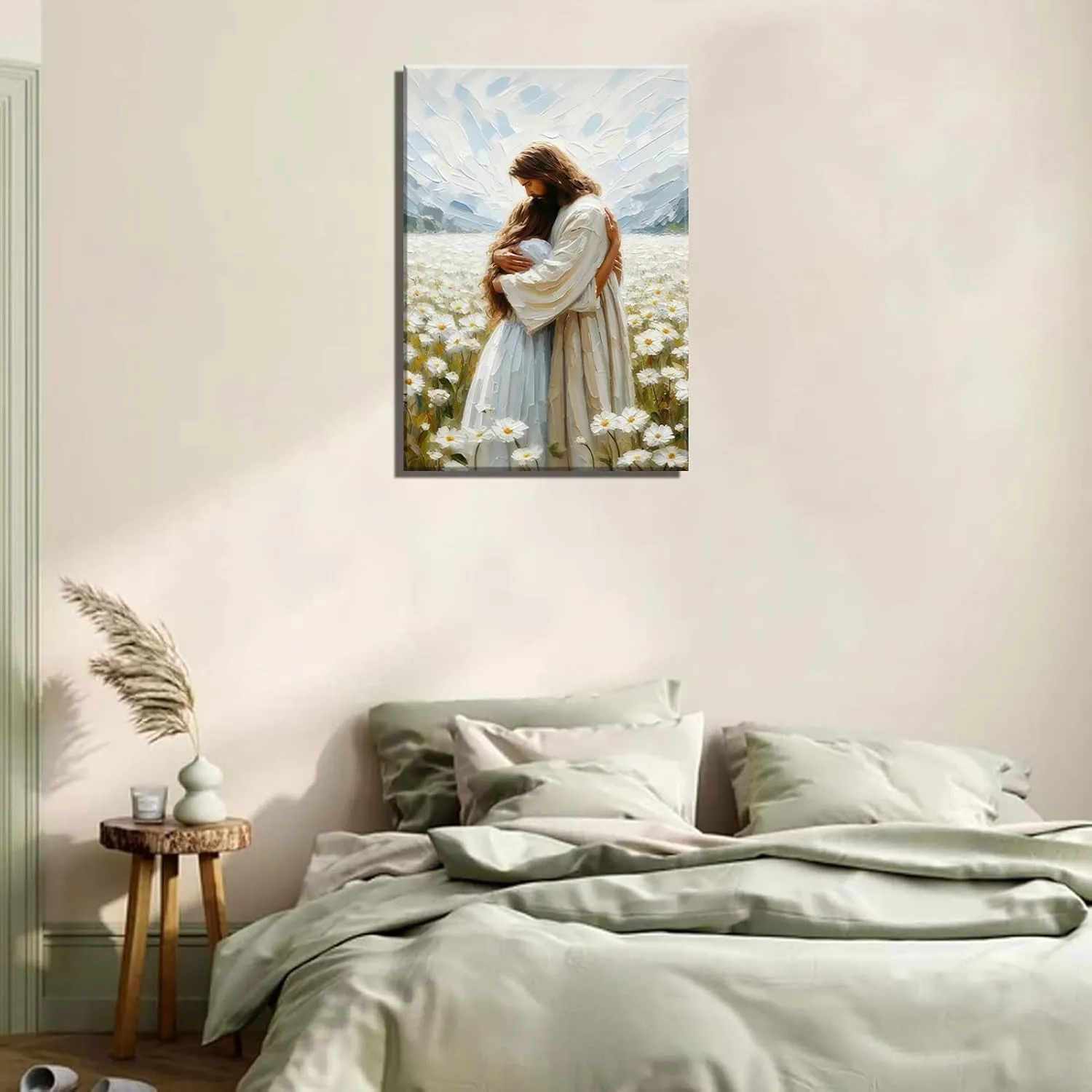 Jesus Hugging Girl Canvas Wall Art Jesus and Woman Wall Decor Pictures Modern Christian Healing Embrace Mormon Prints Posters for Hallway Bathroom Dining Living Room Kitchen Wall Bedroom Decoration (canvas, 12x16in)