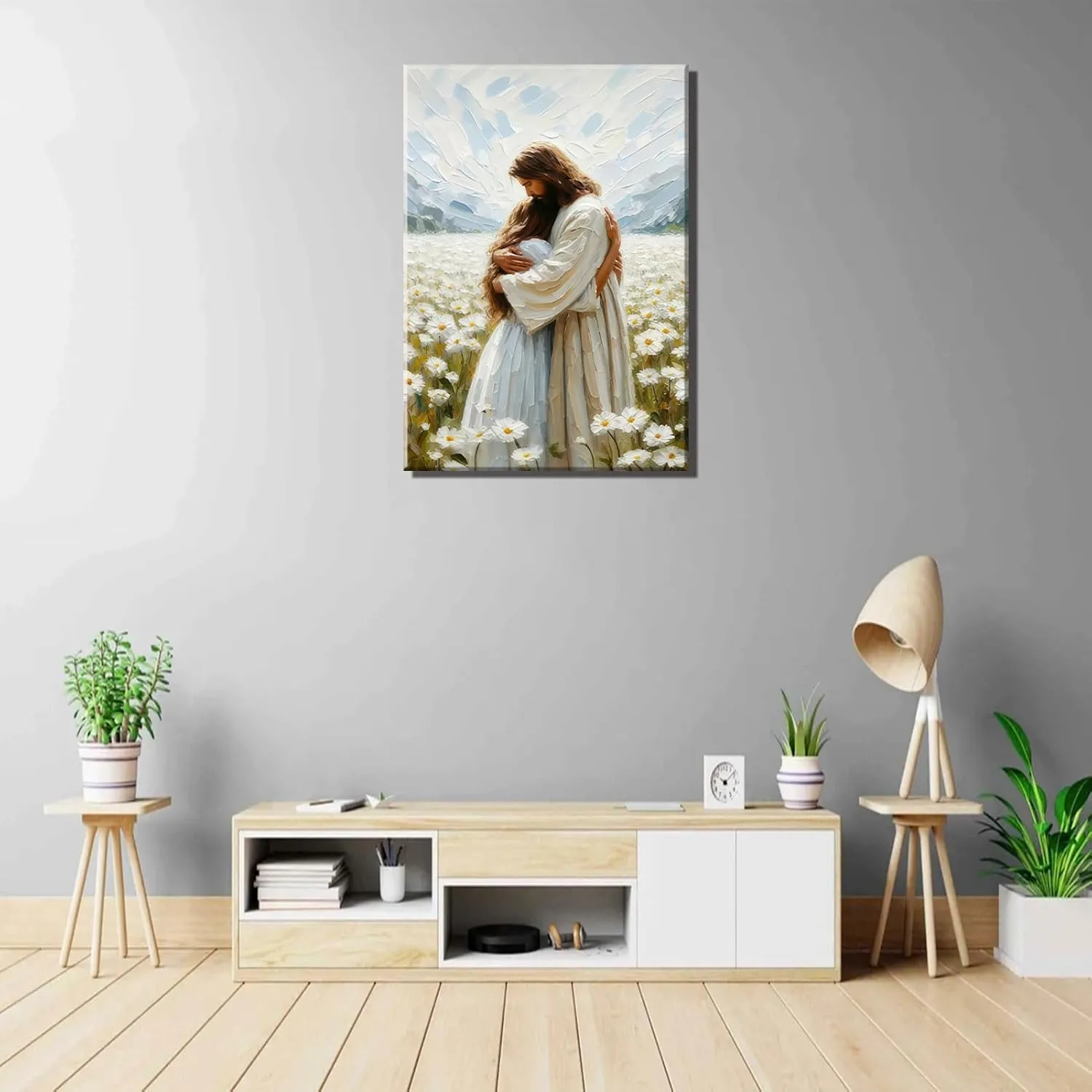 Jesus Hugging Girl Canvas Wall Art Jesus and Woman Wall Decor Pictures Modern Christian Healing Embrace Mormon Prints Posters for Hallway Bathroom Dining Living Room Kitchen Wall Bedroom Decoration (canvas, 12x16in)