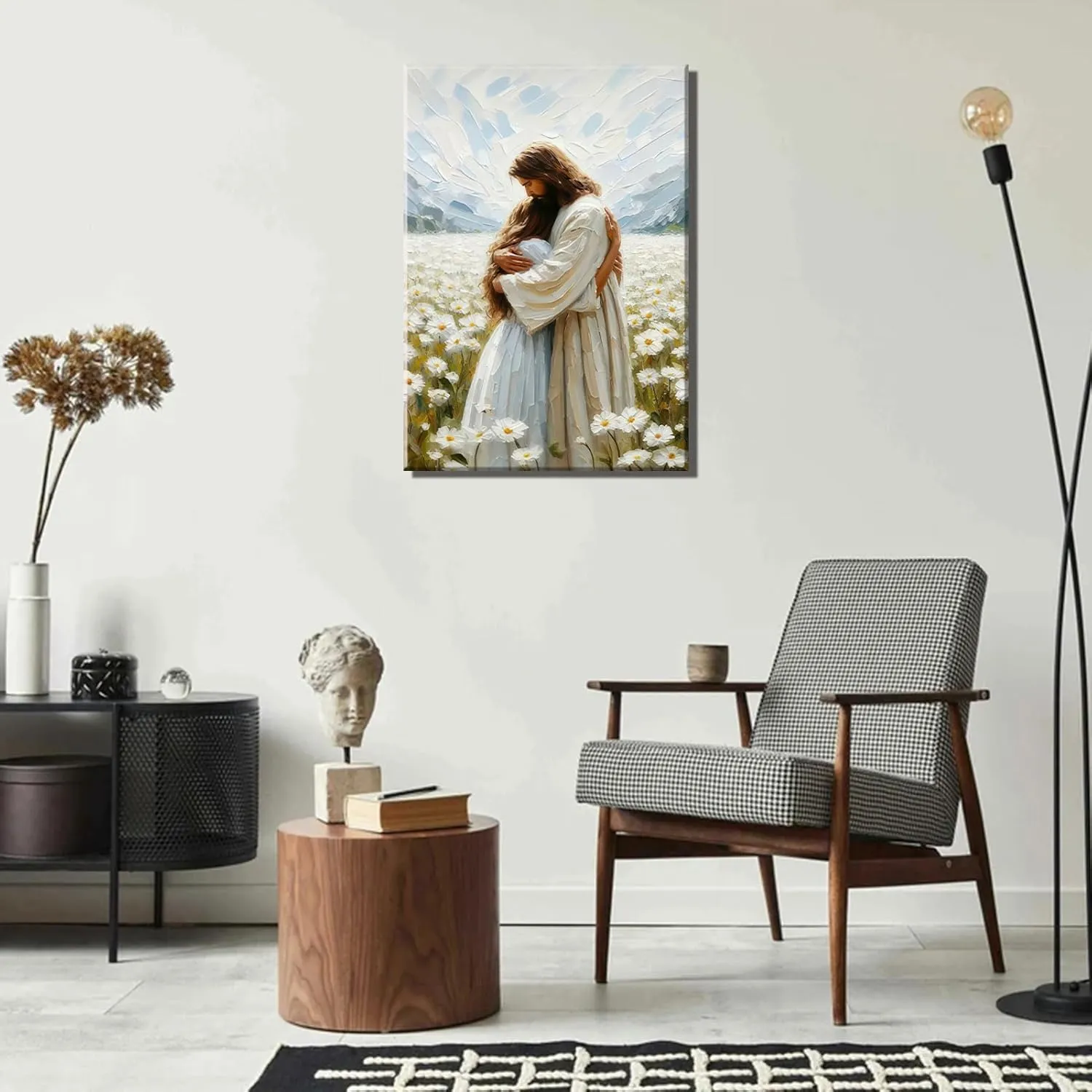 Jesus Hugging Girl Canvas Wall Art Jesus and Woman Wall Decor Pictures Modern Christian Healing Embrace Mormon Prints Posters for Hallway Bathroom Dining Living Room Kitchen Wall Bedroom Decoration (canvas, 12x16in)