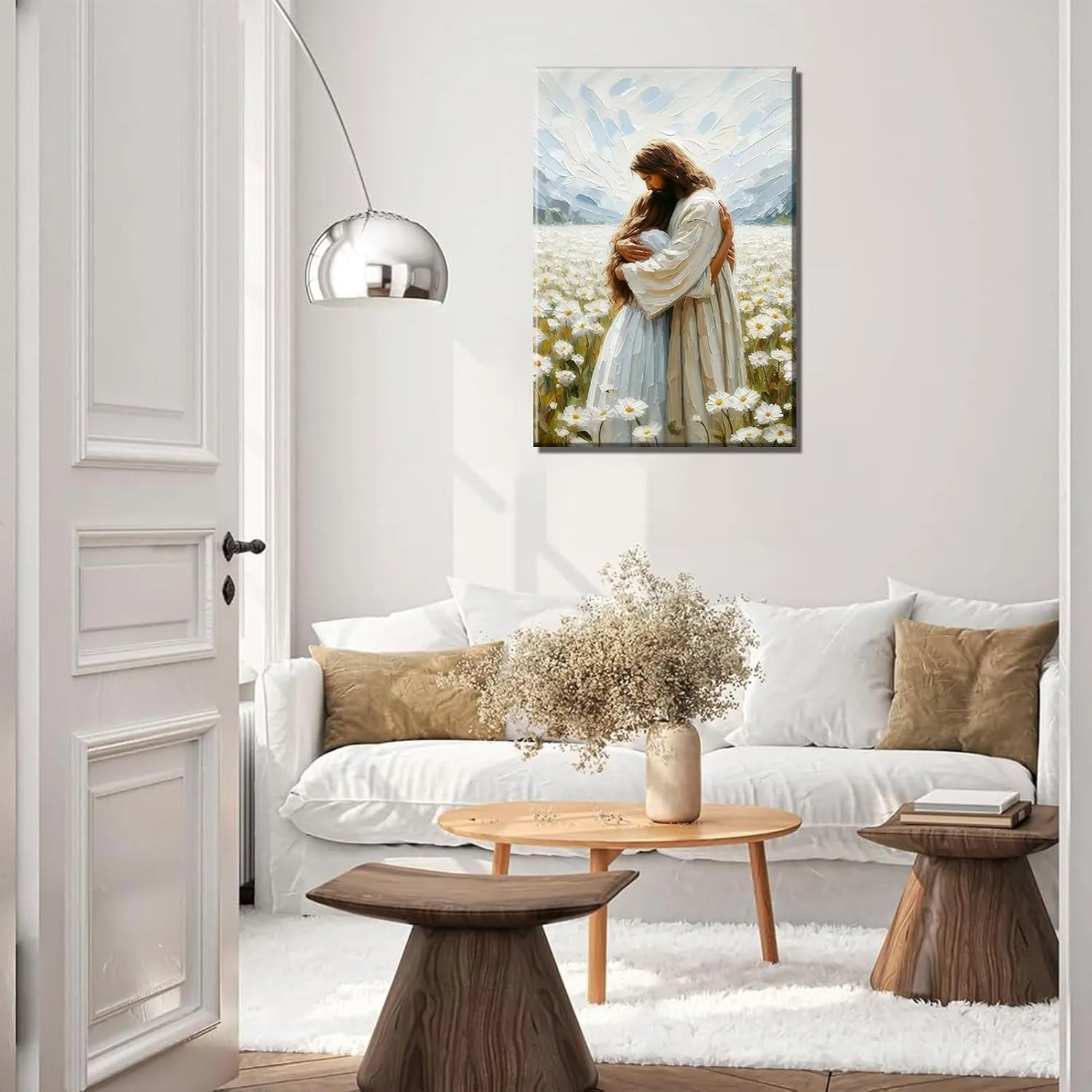Jesus Hugging Girl Canvas Wall Art Jesus and Woman Wall Decor Pictures Modern Christian Healing Embrace Mormon Prints Posters for Hallway Bathroom Dining Living Room Kitchen Wall Bedroom Decoration (canvas, 12x16in)