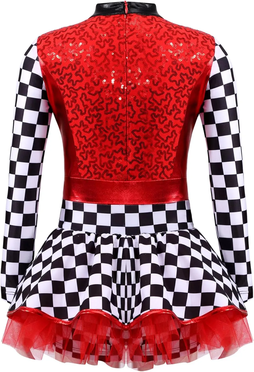 JEYPINMI Kids Race Car Driver Costume Girls Checkerboard Dance Dress Jumpsuit Halloween Cosplay Fancy Dress
