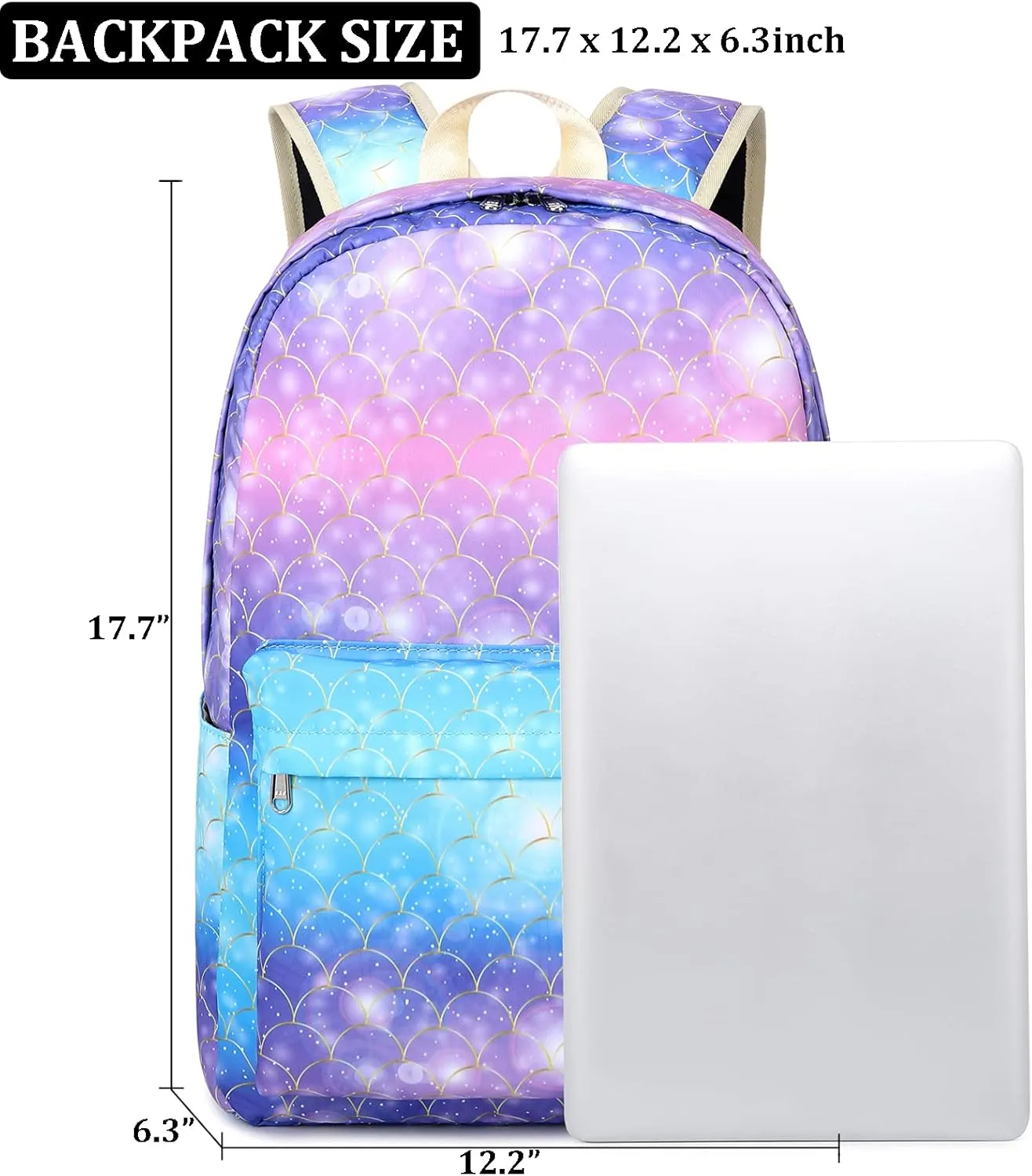 JIANYA Backpack for Girls School Backpacks Lunch Box Set Mermaid Scales Teen Girl Bookbag School Bag