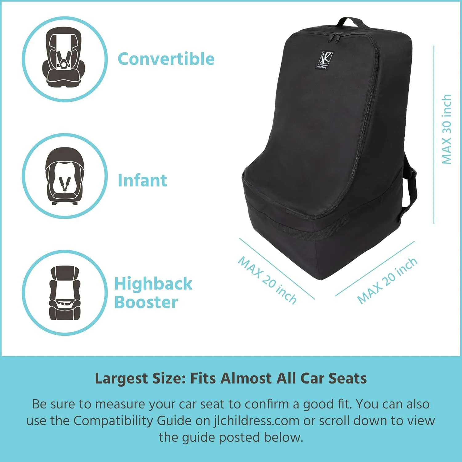 J.L. Childress Ultimate Backpack Car Seat Travel Bag – Fully Padded - Heavy Duty Car Seat Backpack- Airplane Travel Bag for Baby Car Seats - Fits All Car Seats, Infant Carriers & Booster Seats - Black