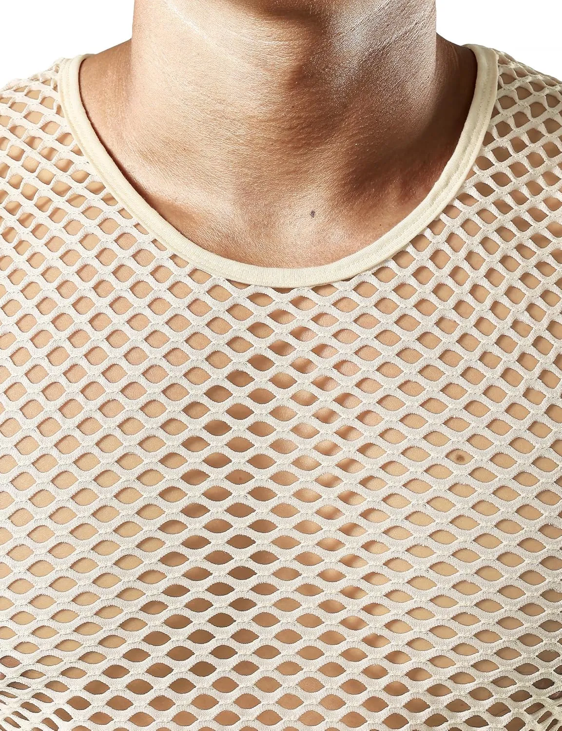 JOGAL Men's Mesh Fishnet Fitted Sleeveless Muscle Top