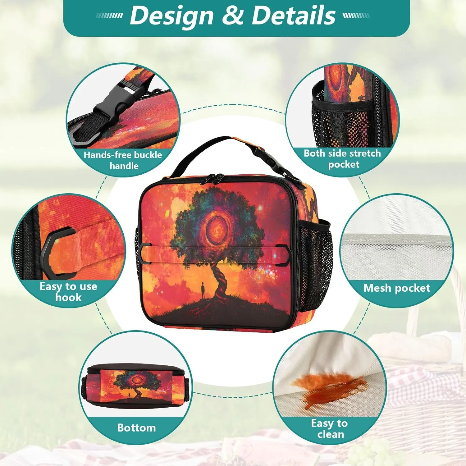 Joisal Tree Eddy Red Lunch Bag Women Insulated, Lunch Box for Men for Nurse Teacher Daycare