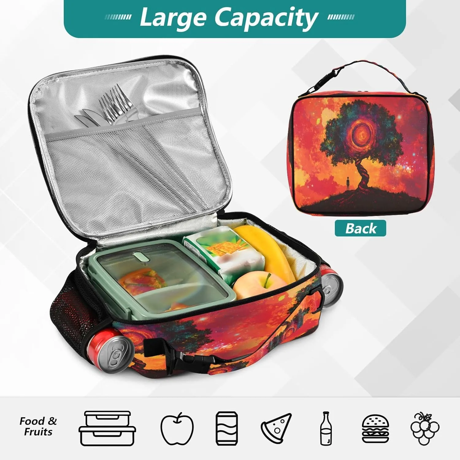 Joisal Tree Eddy Red Lunch Bag Women Insulated, Lunch Box for Men for Nurse Teacher Daycare
