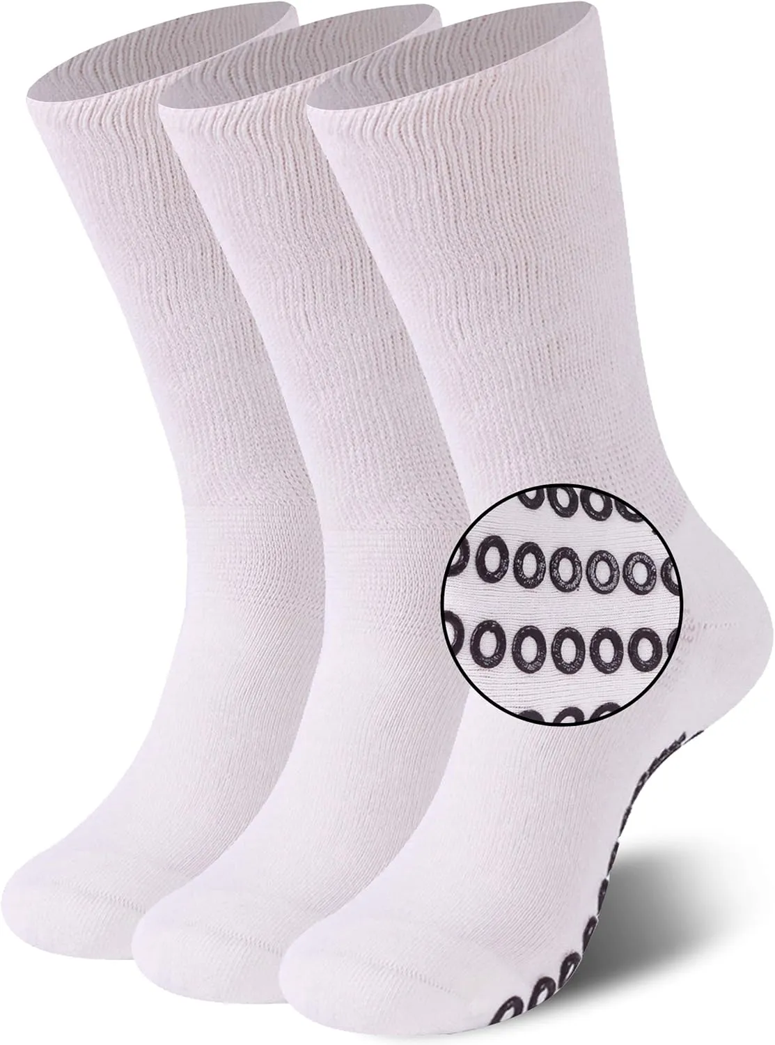 JSPA Diabetic Yoga Socks, Girls Women Sticky Grippers Socks Ballet Barre Yoga Socks For Home Hospital Anti Slip Non Skid Slipper Hospital Socks with grips for Adults Men Women 3 Pairs White