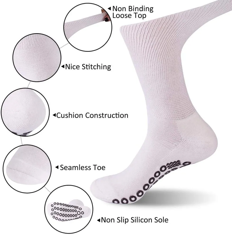 JSPA Diabetic Yoga Socks, Girls Women Sticky Grippers Socks Ballet Barre Yoga Socks For Home Hospital Anti Slip Non Skid Slipper Hospital Socks with grips for Adults Men Women 3 Pairs White