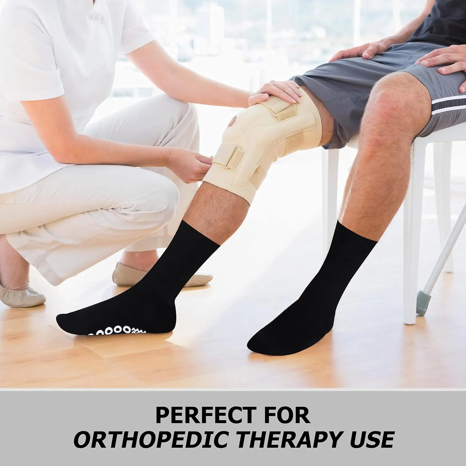 JSPA Diabetic Yoga Socks, Girls Women Sticky Grippers Socks Ballet Barre Yoga Socks For Home Hospital Anti Slip Non Skid Slipper Hospital Socks with grips for Adults Men Women 3 Pairs White
