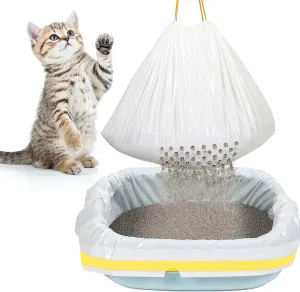 Jutom 28 Count Large 31 x 18 Inch Sifting Cat Litter Bags Thick Cat Litter Box Liners with Holes Portable Thick Scratch Resistant Drawstring Bags for Pet Supplies