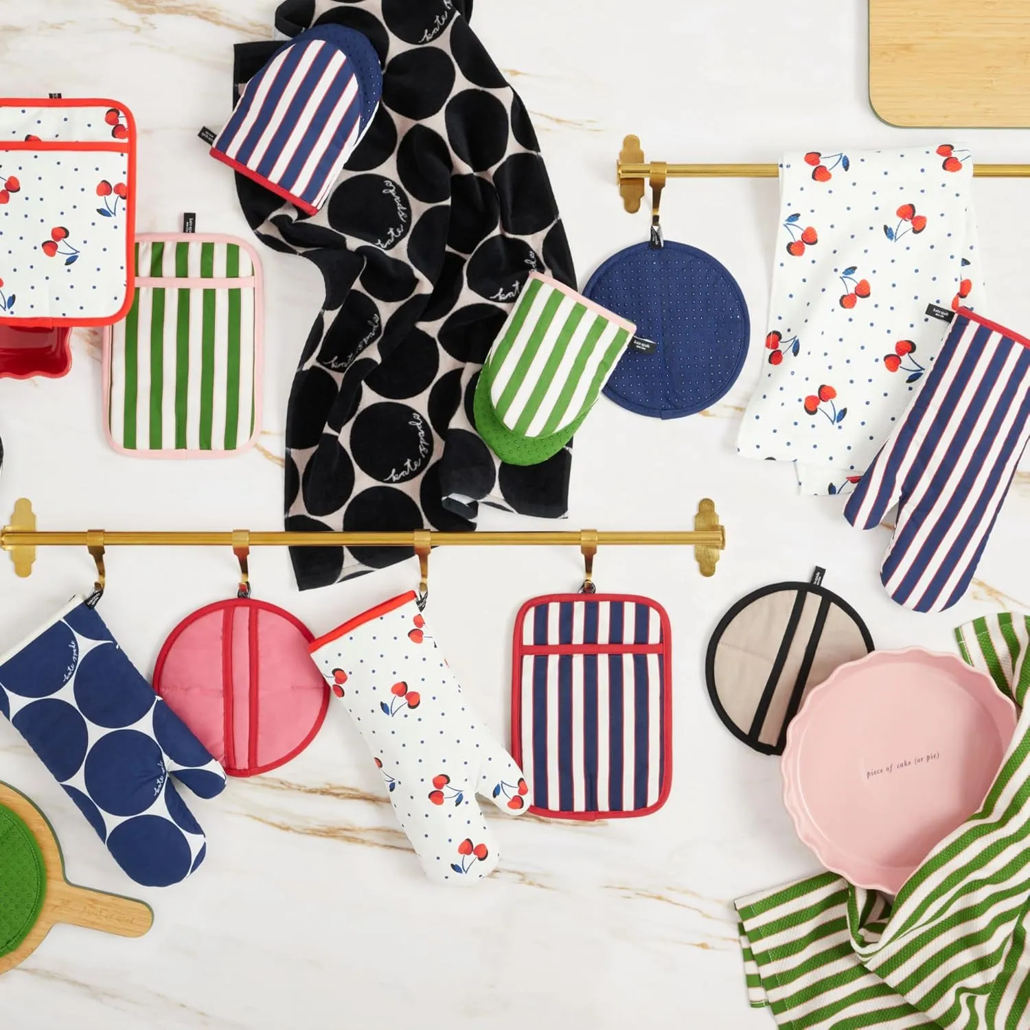 Kate Spade New York Botanical Stripe Pot Holder 2-Pack Set, 7" x 10", Green/Pink