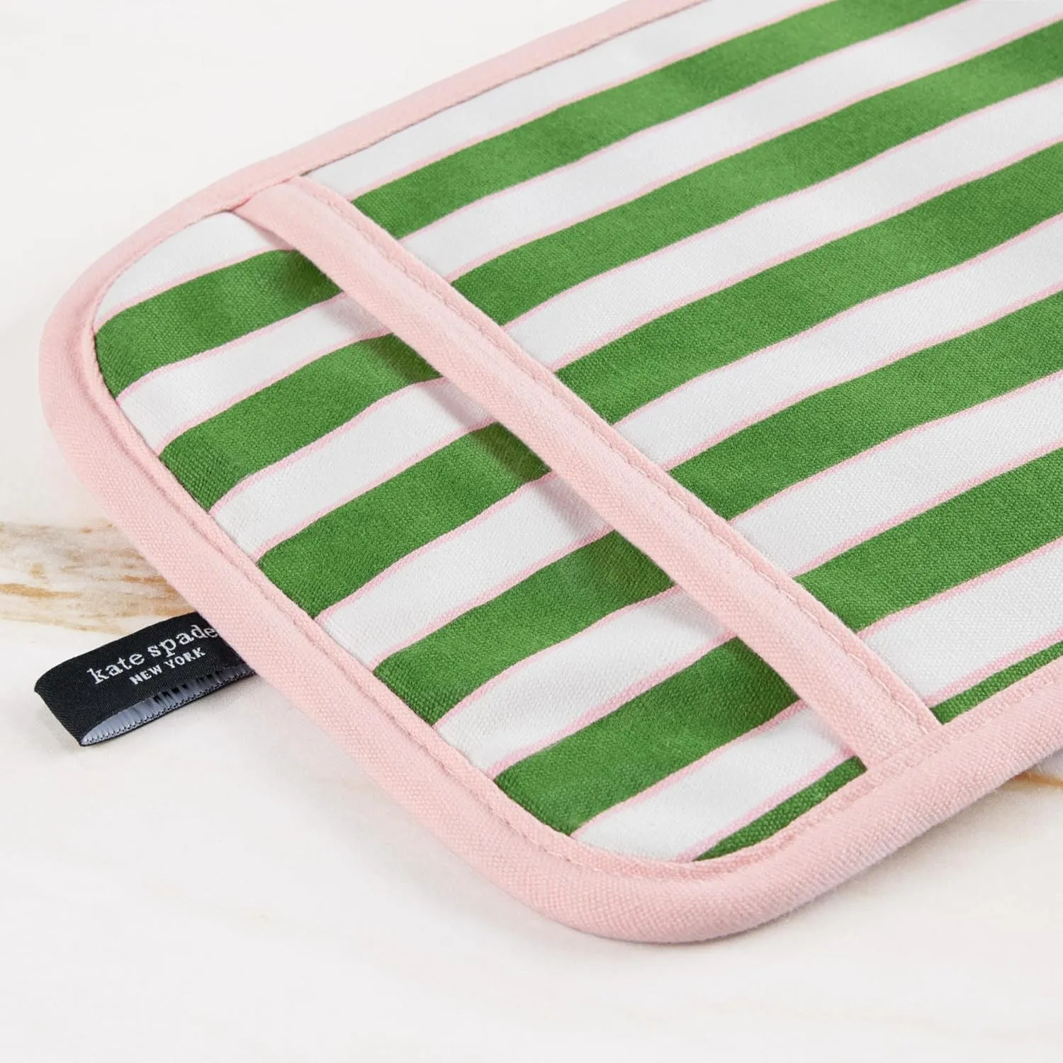 Kate Spade New York Botanical Stripe Pot Holder 2-Pack Set, 7" x 10", Green/Pink