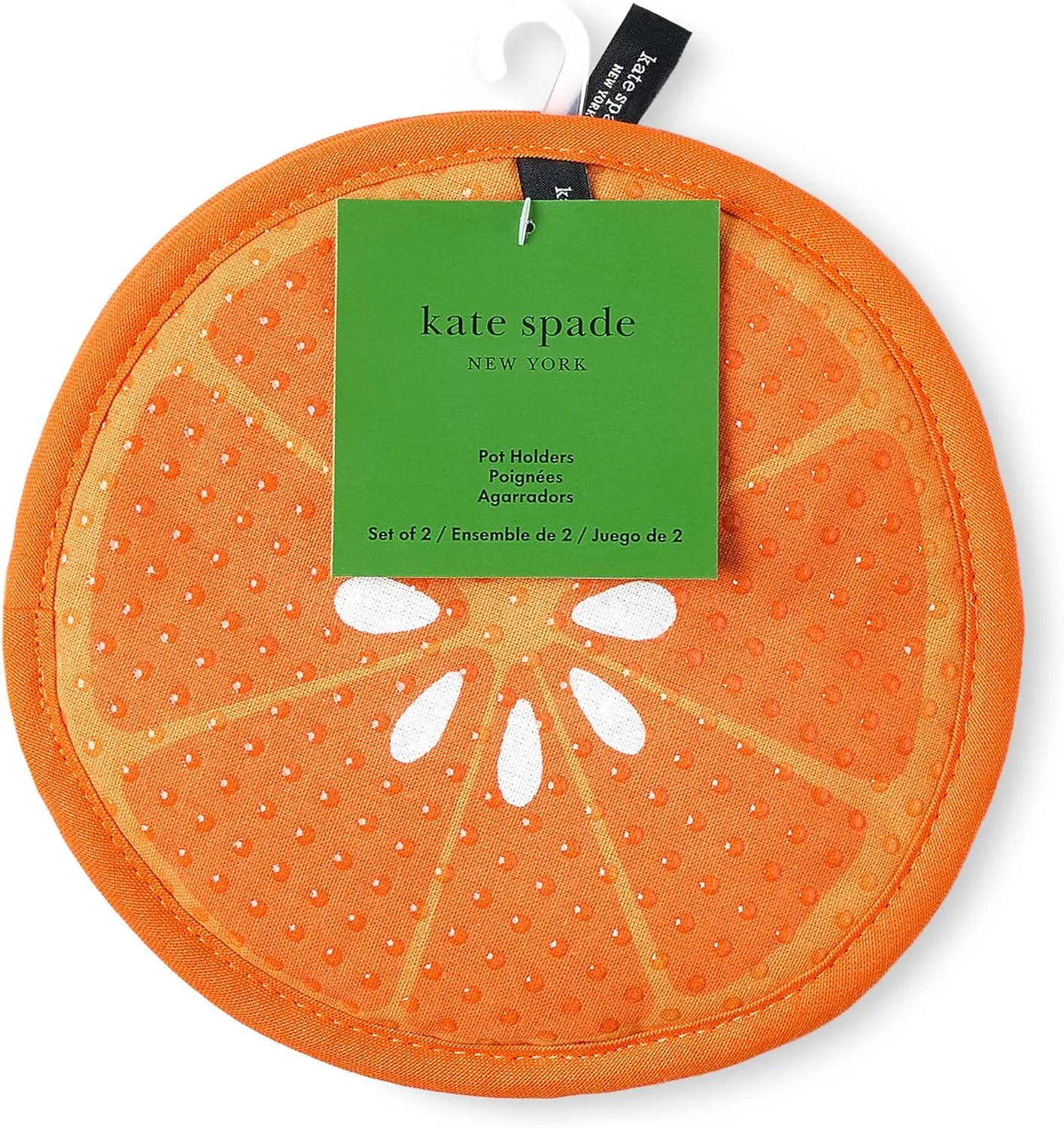 kate spade new york Squeeze The Day and Spring Gingham Pot Holder 2-Pack Set, Heat Resistant, 100% Cotton, Orange, 8"