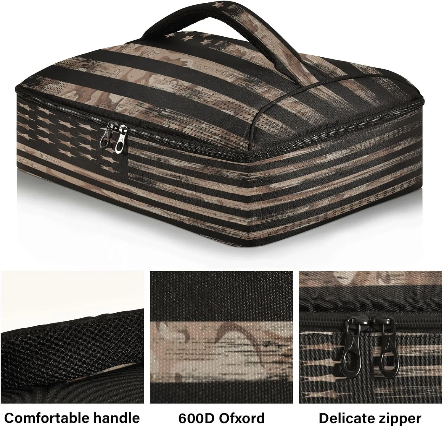 Kcldeci Insulated Casserole Carrier American Flag with Desert Camouflage Casserole Dish Carrier Bag for Hot or Cold Food Insulated Casserole Dish Carrier Thermal Tote Bag for Picnic,Cookouts,Beac