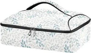 Kcldeci Insulated Casserole Carrier Green Gray Leaf Casserole Dish Carrier Bag for Hot or Cold Food Insulated Casserole Dish Carrier Thermal Tote Bag for Picnic,Cookouts,Beac