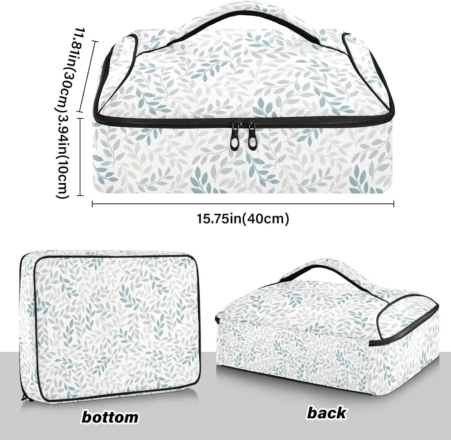 Kcldeci Insulated Casserole Carrier Green Gray Leaf Casserole Dish Carrier Bag for Hot or Cold Food Insulated Casserole Dish Carrier Thermal Tote Bag for Picnic,Cookouts,Beac