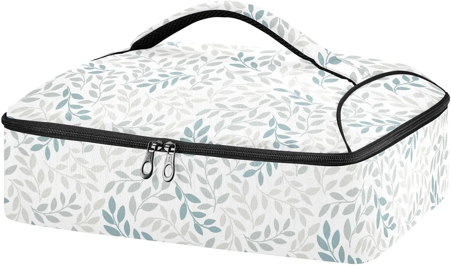 Kcldeci Insulated Casserole Carrier Green Gray Leaf Casserole Dish Carrier Bag for Hot or Cold Food Insulated Casserole Dish Carrier Thermal Tote Bag for Picnic,Cookouts,Beac