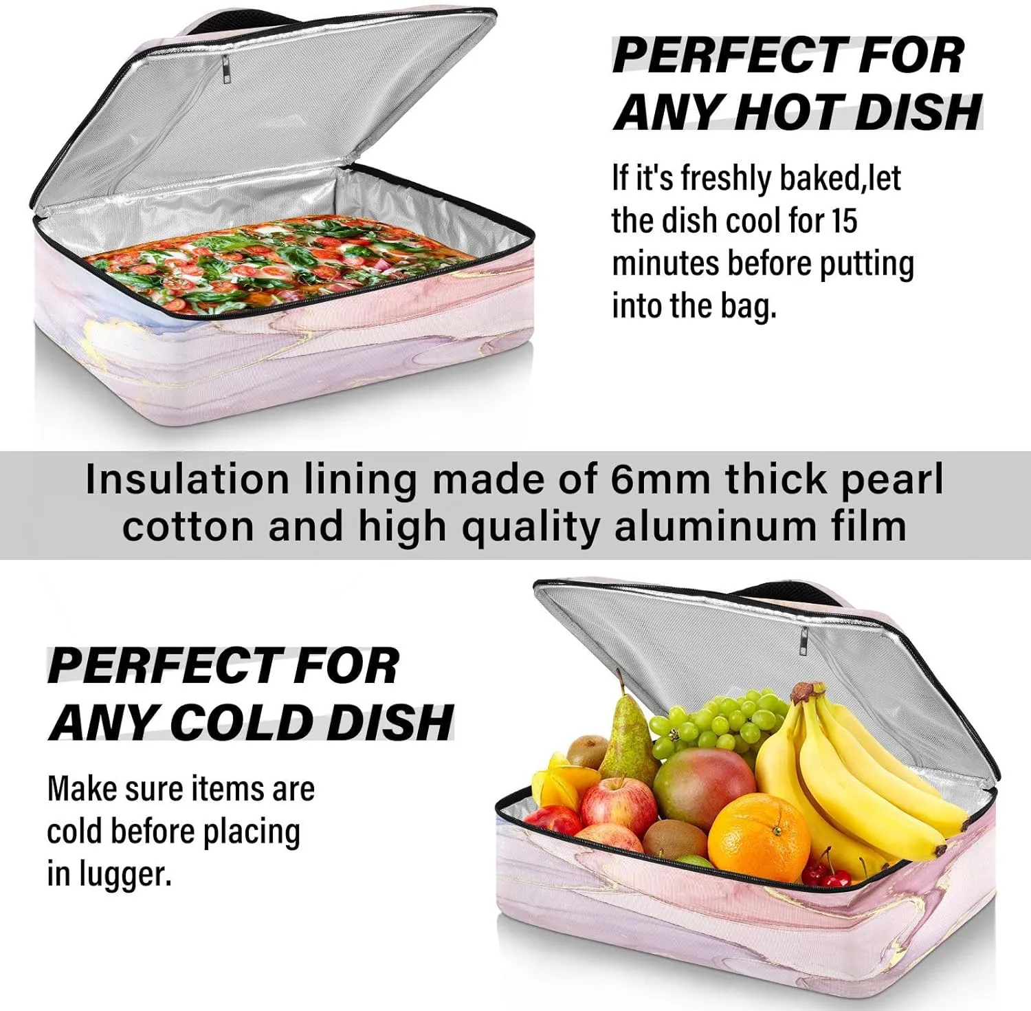 Kcldeci Insulated Casserole Carrier Pink Marble Casserole Dish Carrier Bag for Hot or Cold Food Insulated Casserole Dish Carrier Thermal Tote Bag for Picnic,Cookouts,Beac