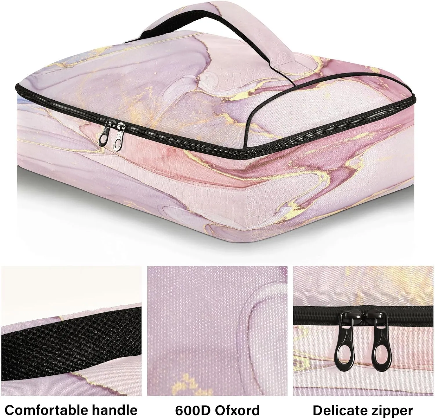 Kcldeci Insulated Casserole Carrier Pink Marble Casserole Dish Carrier Bag for Hot or Cold Food Insulated Casserole Dish Carrier Thermal Tote Bag for Picnic,Cookouts,Beac