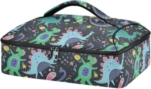 Kcldeci Insulated Thermal Food Carrier Insulated Casserole Carrier for Hot or Cold Food, Dinosaurs in Space Dino Girls Planets and Comets Cartoon Insulated Tote Bag for Potluck Cookouts Parties Picnic