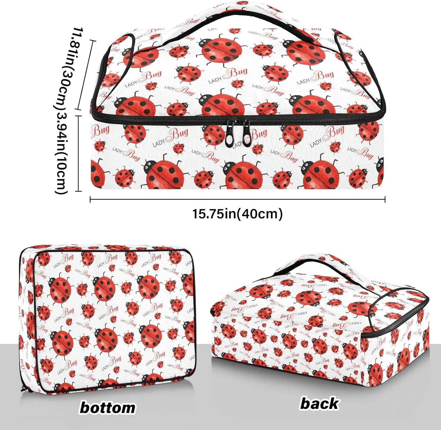 Kcldeci Insulated Thermal Food Carrier Insulated Casserole Carrier for Hot or Cold Food, Funny Insects Ladybug Insulated Tote Bag for Potluck Cookouts Parties Picnic,Lasagna Lugger