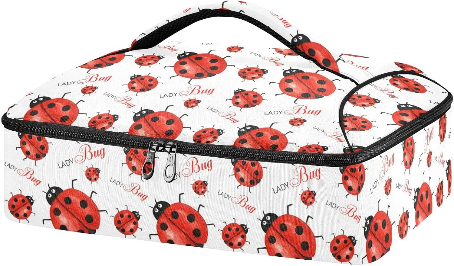 Kcldeci Insulated Thermal Food Carrier Insulated Casserole Carrier for Hot or Cold Food, Funny Insects Ladybug Insulated Tote Bag for Potluck Cookouts Parties Picnic,Lasagna Lugger
